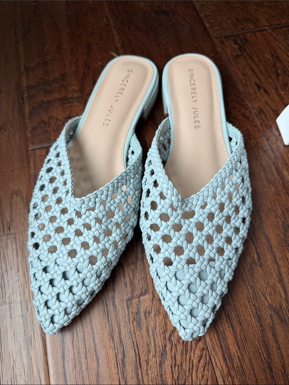 Sincerly Jules Pale Blue Braided Pointed-Toe Slip-On Mules